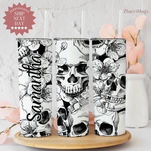 Custom Floral Skulls Tumbler, Skeleton Skull Travel Mug, Skull lover,  Halloween Cup With Lid And Straw, Personalized Skull Gifts For Women