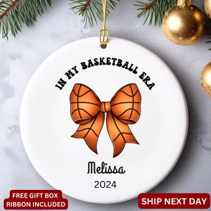 In My Basketball Era Bow Ornament, Girls and Boys Basketball Ornament, Custom Basketball Christmas Ornament, Basketball Player Ornament Gift