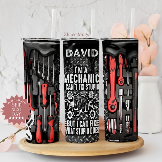 Funny Mechanic Tools Tumbler, Personalized Mechanic Cup With Straw, Fathers Day Gift, Dad Mug, Gift For Boyfriend - Grandpa, Handyman Gift