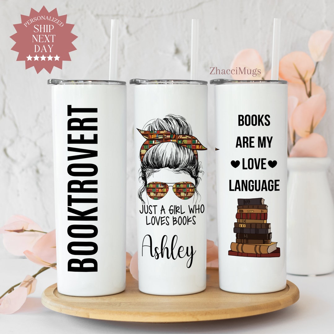 Personalized Book Lover Tumbler, Librarian Gifts, Writer Author Cup With Straw, Booktrovert ...