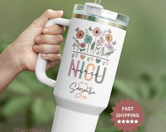 Custom NICU Nurse Tumbler with Handle, Personalized NICU Nurse Gifts For NICU Nurse 40oz Tumbler, Nicu Tumbler, Nicu Nurse Cup Travel Mug