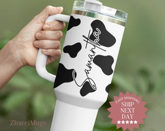 Cow Print Tumbler Personalized Cow 40oz Tumbler with Handle Custom Cow Gifts for Girls Cowhide Tumbler Cow Print Cup Cow Tumbler with Name