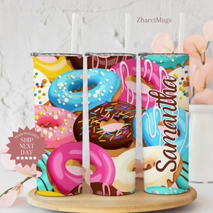 Glazed Donuts Tumbler Personalized, Donut Decorated Cup With Straw, Teenage Girl Gifts From Aunt, Baker Glazed Sprinkles Travel Cup For Her