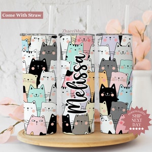 Personalized Cat Tumbler With Lid and Straw, Cat Skinny Tumbler, Cat Gifts For Women, Cat Mom Gifts, Cat Lover Gifts, Cat Travel Cup Gifts