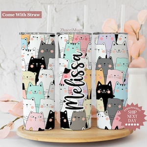 Personalized Cat Tumbler With Lid and Straw, Cat Skinny Tumbler, Cat Gifts For Women, Cat Mom Gifts, Cat Lover Gifts, Cat Travel Cup Gifts