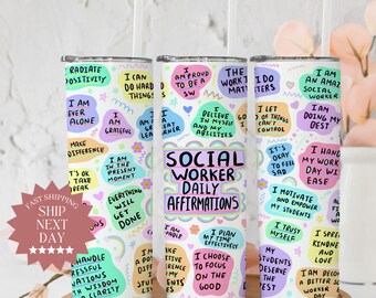 Social Worker Daily Affirmations Tumbler, School Social Worker Affirmations Travel Cup, Gift For Her, Counselor Tumbler, Social worker gift