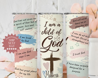 Personalized I Am A Child of God Tumbler, Christian Tumbler, Christian Gifts, Religious Gift For Women, Beach Travel Cup, Bible Affirmations