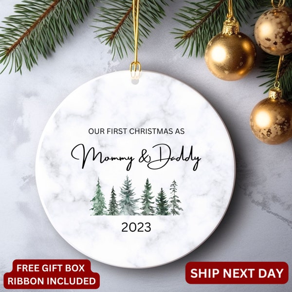 New Parents Ornament, New Parents Expecting Parents Gift, Baby Announcement Our First Christmas as Mommy and Daddy, New Parents Gift New Mom