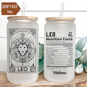 Custom Zodiac Glass Tumbler Zodiac Gift Girls Glass Cup Can Astrology Birthday Gift for Her Friend Glass Horoscope Iced Coffee Cup for Women