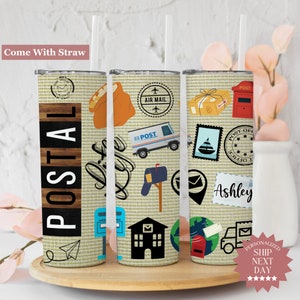 Postal Worker Tumbler Personalized, Postal Worker 20oz Cup With Straw, Mailman Travel Mug, Mail Carrier USPS Mail Lady Cup Post Office Gifts