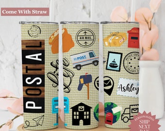 Postal Worker Tumbler Personalized, Postal Worker 20oz Cup With Straw, Mailman Travel Mug, Mail Carrier USPS Mail Lady Cup Post Office Gifts