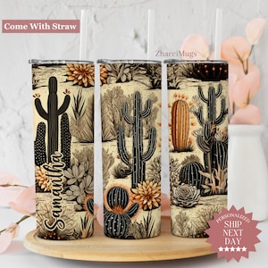 Cactus Dream Plant Personalized, Succulent Lover 20oz Cup With Straw, Plant Travel Mug For Women, Birthday Gift For Her, Cute Cactus Plant