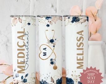 Medical Assistant Tumbler Personalized, Medical Assistant Gifts, Medical Assistant Floral Travel Cups, Medical Assistant Tumbler With Straw