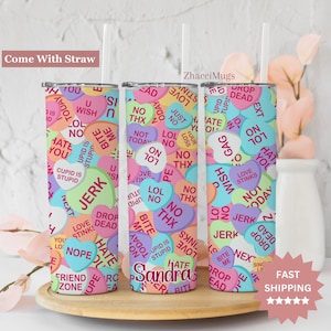 Personalized Anti Valentines Tumbler, Funny Hearts 20 oz Cup With Straw, Sarcastic Travel Mug For Women, Funny Valentines Day Gift For Her