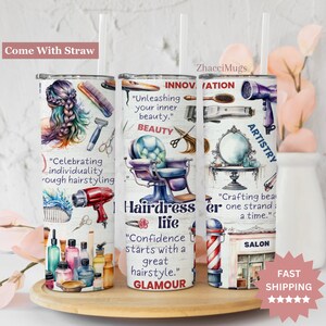 Hairdresser Life Tumbler, Hair Stylist Cup With Straw, Hairapist Cosmetology Salon Gifts for Hair Dresser, Therapy Mug, Birthday Barber Gift