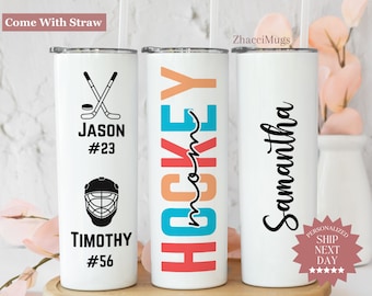 Custom Hockey Mom Tumbler, Hockey Mom Gifts, Sports Mom Cup For Her, Personalized Hockey Mom Cup With Straw, Travel Mug Gift For Hockey Mom