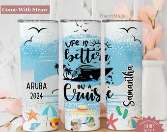 Life Is Better On Cruise Tumbler Personalized, Custom Family Vacation 20oz Cup, Reunion Travel Mug For Women, Girls Beach Summer Trip Gift