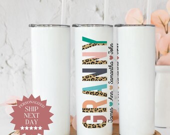 Personalized Granny Tumbler for Grandma for Mothers Day, Cheetah Granny Tumbler with Names, Birthday Day Gift for Grandma from Grandchild