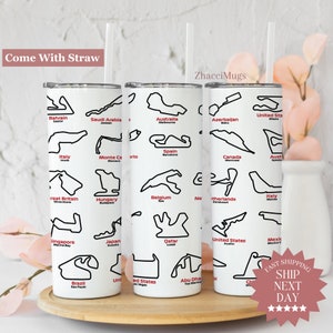 Formula 1 Race Track Tumbler, Formula One Cup 20oz With Straw, Formula One Racing Mug F1 Ferrari Red Bull Mercedes AMG McLaren Gift for Fans