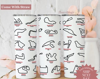Formula 1 Race Track Tumbler, Formula One Cup 20oz With Straw, Formula One Racing Mug F1 Ferrari Red Bull Mercedes AMG McLaren Gift for Fans