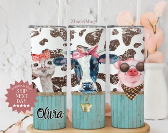 Personalized Cute Farm Animals Tumbler, Farm Animals Gifts, Farmhouse Travel Cup With Straw Pig Cow Gifts For Women, Farm Animal Lover Gifts