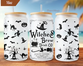 Witch Glass Cup Pumpkin Iced Coffee Fall Glass Tumbler, Tarot Card Frosted Glass Halloween Mug, Iced Custom Cup with Bamboo Lid and Straw