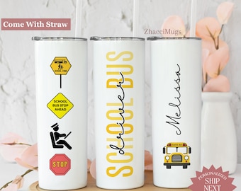 School Bus Driver Tumbler Personalized, Bus Driver Cup With Straw, Bus Aide Travel Cup, Worlds Best Bus Driver End of Year Appreciation Gift