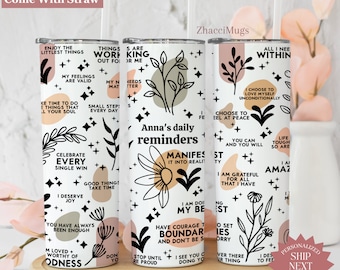 Custom Daily Reminders Tumbler, Affirmations 20oz Cup, Name Daily Affirmations Travel Mug For Her, Best Friend Cowoker Mental Health Gifts