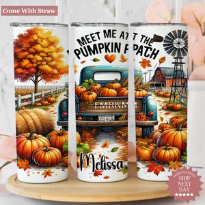 Personalized Fall Skinny Tumbler With Straw, Custom Fall Tumbler Gift for Women, Pumpkin Travel Mug, Autumn Travel Cup For Thanksgiving Cup