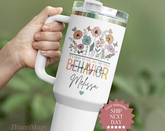 Custom Behavior Analyst Tumbler, BCBA 40oz tumbler With Handle, Board Certified Behavior Analyst Gift, Personalized BCBA Travel Cup for Her