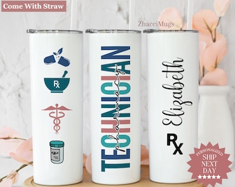 Pharmacy Tech Tumbler Personalized, Pharmacy Technician Cup With Straw, Pharmacist Gift, Doctor of Pharmacy Gift, RPh Gifts, RX Travel Mug