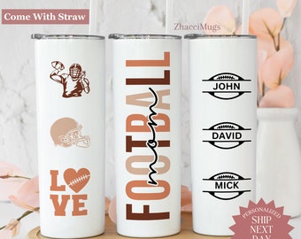 Football Mom Tumbler Personalized, Football Mama 20oz Cup With Straw, Kid Name and Number Football, Mothers Day Travel Mug, Sports Mom Gifts