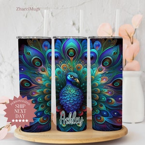 Personalized Peacock Tumbler, Peacock Cup With Straw, Peacock Gifts, Peacock Cup Peacock Gifts For Women, Peacock Travel Tumbler Cup For Her
