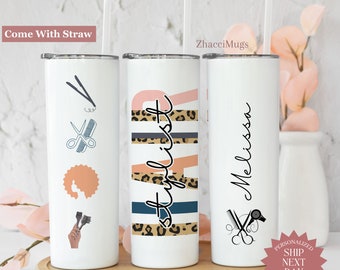 Hair Stylist Tumbler Personalized, Hairdresser Cup With Straw, Hairapist Salon Mug For Women, Hairstylist Beautician Cosmetology Barber Gift