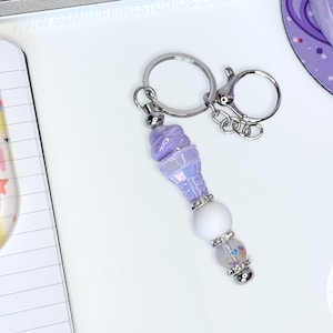 Acrylic Purple Ice Cream Keychain, Beaded Bag Charm, Cute Dessert Purse Clip, Kawaii Accessory, Sweet Summer Gift, Fun Ice Cream Key Ring