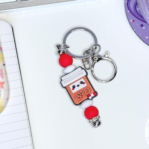 Prescription Bottle Silicone Beaded Keychain, Beaded Bag Charm, Cute Pharmacy Gift, Pill Bottle Purse Clip, Med Student Accessory, RX Gift