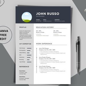Minimal Resume with Cover Letter Template Professional CV Template Canva Free Modern Resume template Professional Modern Resume