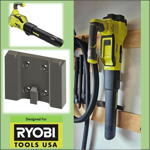 Ryobi 40v Leaf Blower Wall Mount RY40407 RY40470 RY40407VNM 3D printed, W/ Mounting Screws