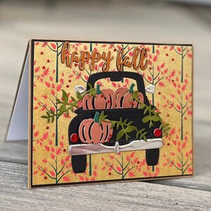 Carte d’automne, carte d’automne, carte de Thanksgiving, carte de camionnette, carte faite à la main, carte 3D, carte découpée, carte unique, carte d’amis,
