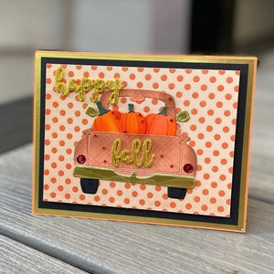 Carte d'automne, carte d'automne, carte de Thanksgiving, carte de camionnette, carte faite main, carte 3D, carte unique, carte découpée, carte de fête d'amis,