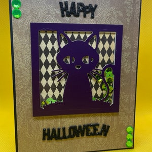 Cartão de Halloween, cartão assustador, cartão de gato de Halloween, cartão divertido, cartão feito à mão, cartão exclusivo, cartão 3D, cartão shaker, cartão feito à mão
