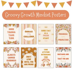 Groovy Growth Mindset Posters: Retro Boho Classroom Decor (Digital Download)