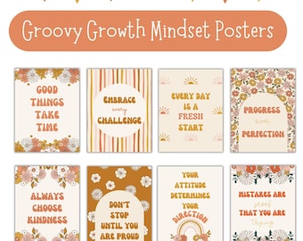 Groovy Growth Mindset Posters: Retro Boho Classroom Decor (Digital Download)