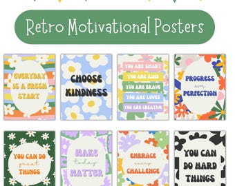 Retro Motivational Posters: Boho Classroom Decor (8.5" x 11" Printable Set)