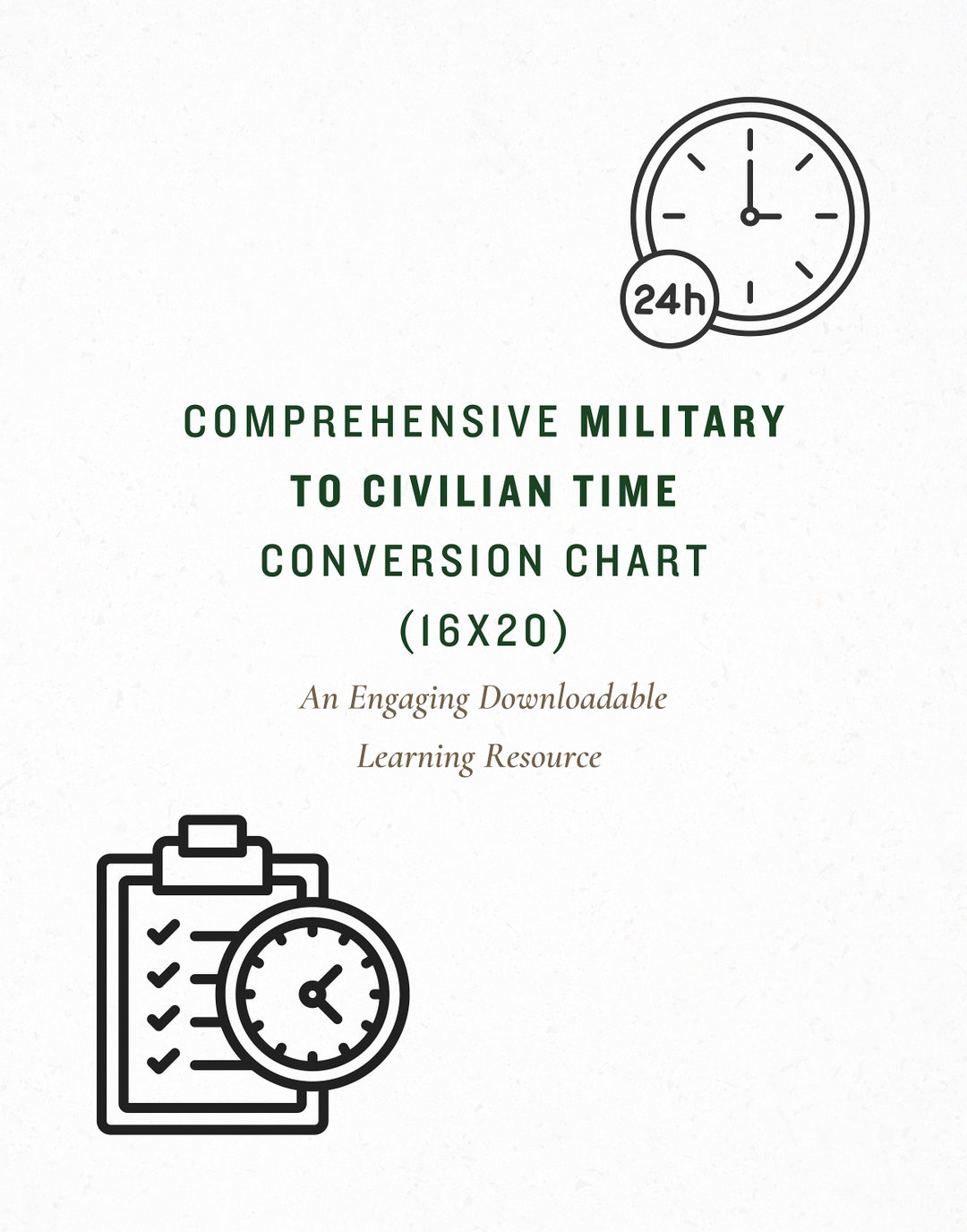 Comprehensive Military to Civilian Time Conversion Chart 16x20 Etsy