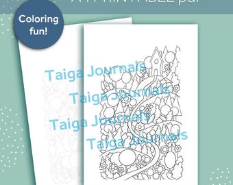 Taiga whimsical forest , A4 coloring printable pdf