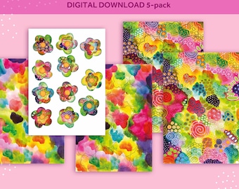 Dankbarkeit Blumen, DIY Journal Printable, Aquarell A4 (5 PDF-Dateien)