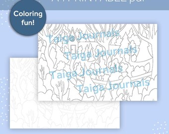 Taiga whimsical forest 2, A4 coloring printable pdf