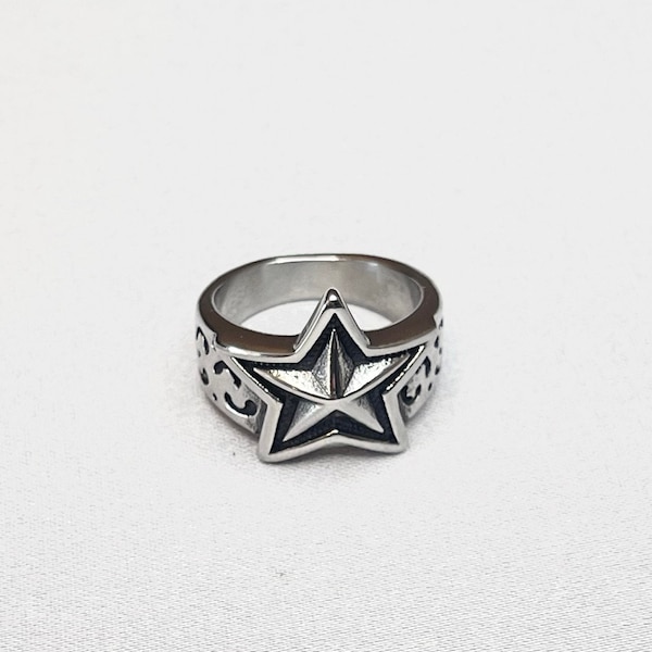 Grobstrick Stern Ring, Silber Stern Ring, Edelstahl Ring, Schwerer Silber Ring, Herren Silber Ringe, Damen Silber Ringe, Gothic Stern Ring
