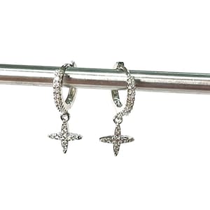 Dangly Star Hoop Earrings, CZ Star Earrings, .925 Sterling Silver Star Earrings, Y2K Earrings, E-Boy and E-Girl Earrings, Trendy Earrings
